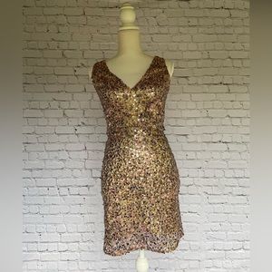 Bradley Mischka Women’s Gold Sequin Holographic Sequin Dress